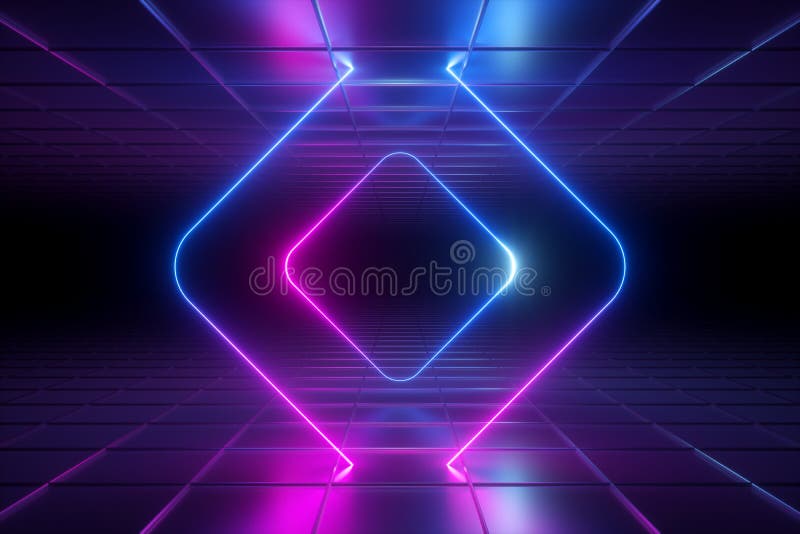 3d render of abstract ultraviolet background, neon light, rounded square frame, glowing lines, tunnel, corridor, virtual reality, fashion podium, violet pink blue vibrant colors. 3d render of abstract ultraviolet background, neon light, rounded square frame, glowing lines, tunnel, corridor, virtual reality, fashion podium, violet pink blue vibrant colors